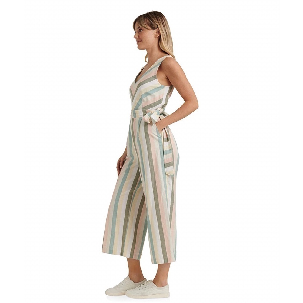 New! Lucky Brand Bohemian Wide Leg Pastel Vertical Stripes Cropped Jumpsuit